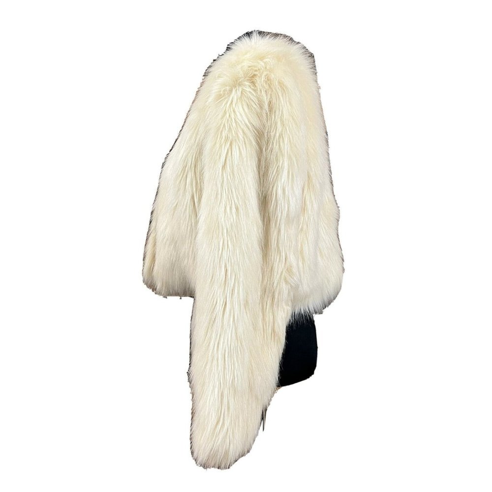 AKIRA Chicago Red Label Faux Fur Jacket Open Front Fully Lined Ivory Women Sz L. - Picture 2 of 5